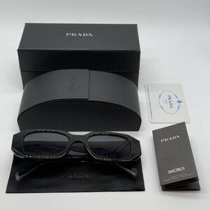 Prada Black Rectangular Sunglasses with Dark Lenses